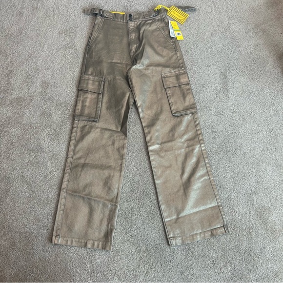 Circus NY metallic gold foil High Rise Slouchy Cargo Denim Jean pants NWT - Picture 5 of 16